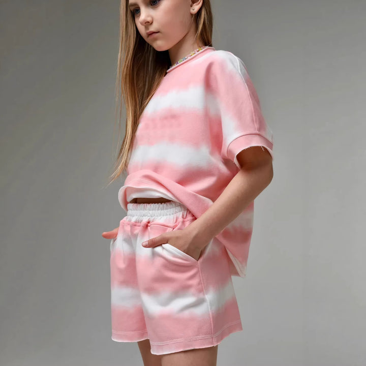 Kvinders casual T-shirt og shorts sæt i moderne tie-dye design