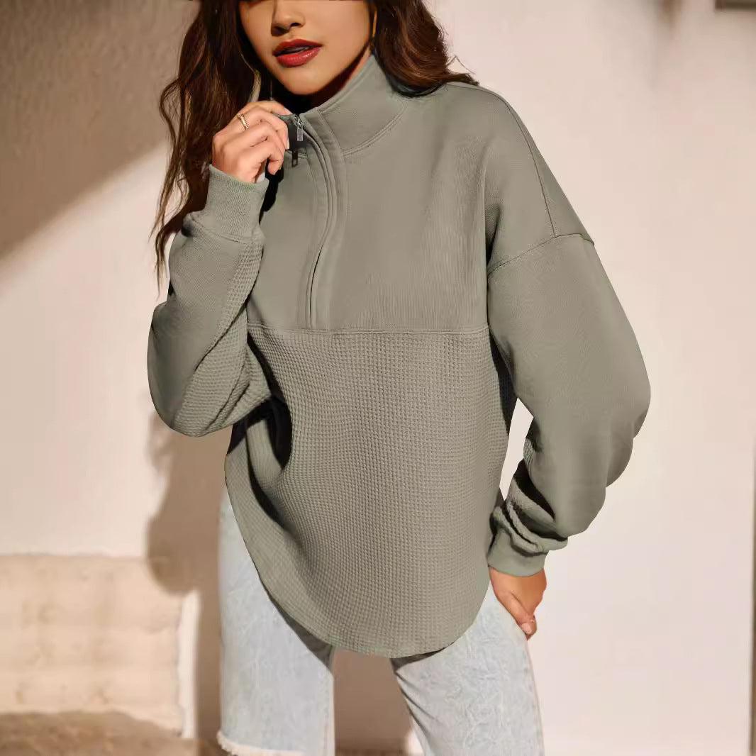 Dame sporty sweatshirt med moderne lynlås og struktureret overflade Stilla