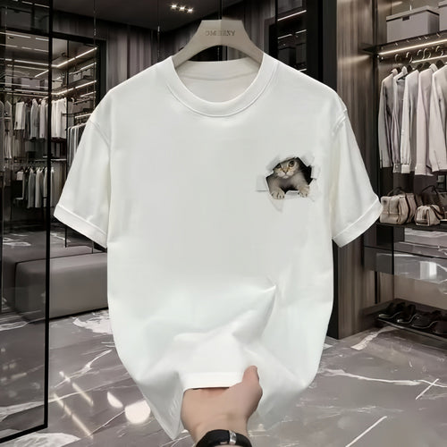 Dame T-shirt med kreativ kattemotiv og legende hul-design Stilla