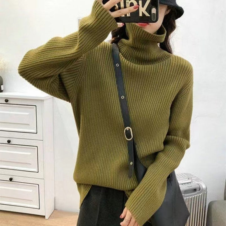 Kvinders varme turtleneck sweater med fin ribstrikket strik Stilla
