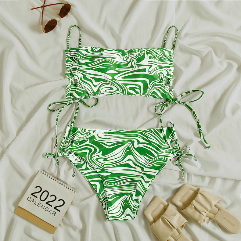 Dame Bandeau-bikini sæt med stilfuldt flæse-design Skovae