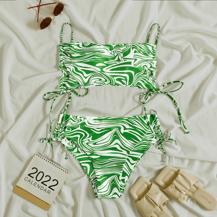 Dame Bandeau-bikini sæt med stilfuldt flæse-design Skovae