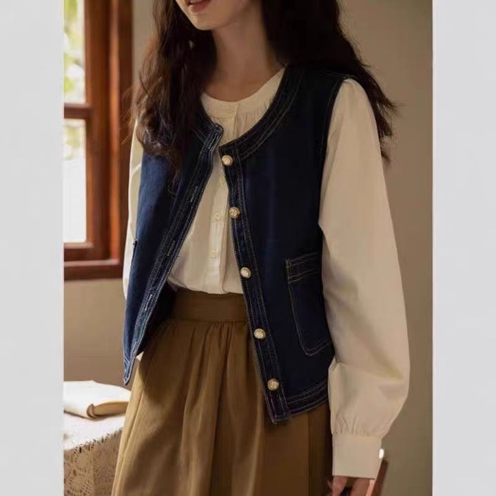 Kvinderne denimvest med perleknapper Stilla