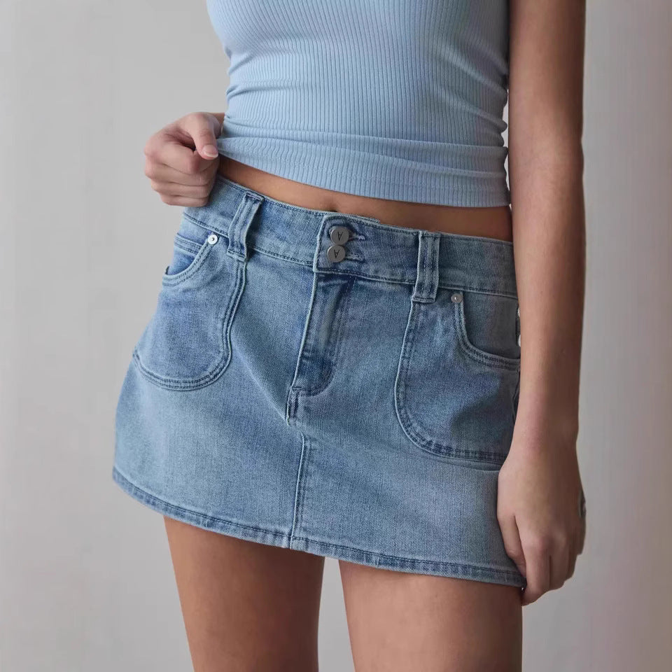 Damer Denim Mini nederdel med kvalitetslommer og moderne snit Skovae