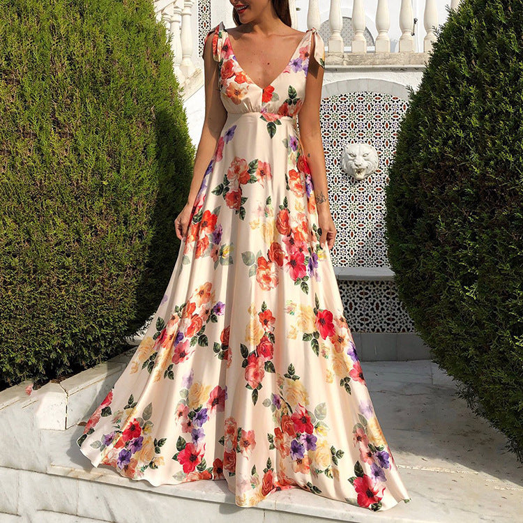 Kvinders elegante maxi kjole med blomstermotiv og sideslids