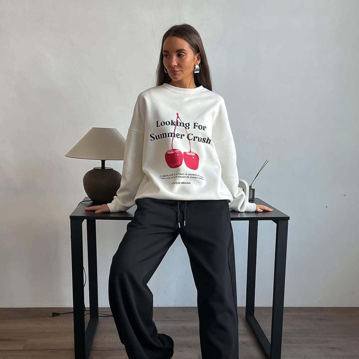 Stilla | Pullover Sweatshirt Plus Size Fit Grafikdruck Bomuldsblanding Rund halsudskæring
