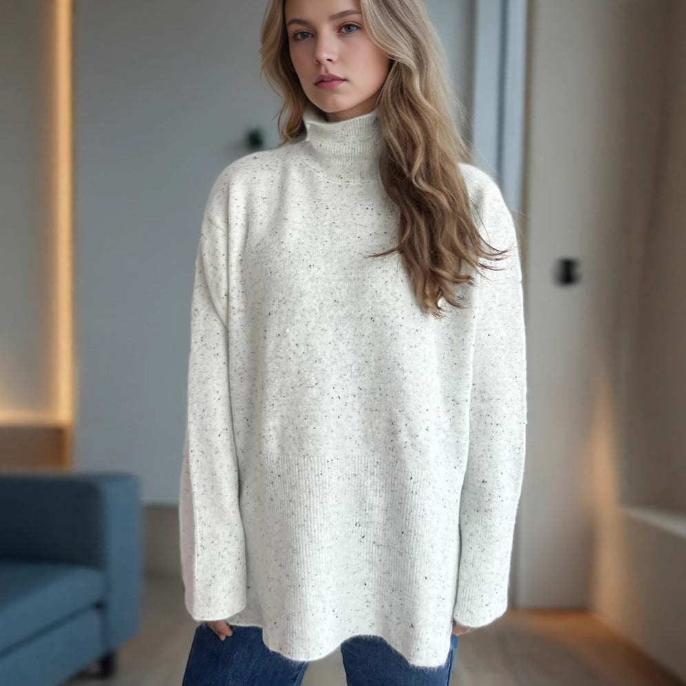 Dame casual sweater med høj krave og praktiske sidelommer Stilla