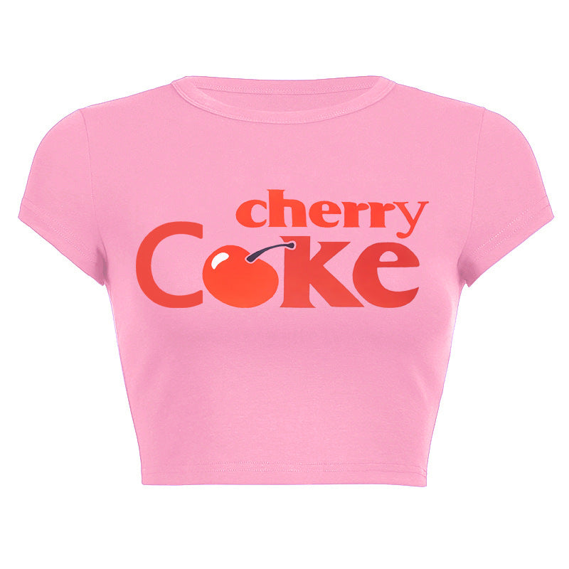 Dame Crop-top med kreativ drikkedesign og figursyet pasform Skovae