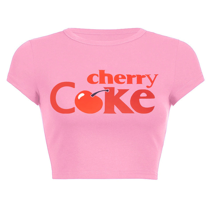 Dame Crop-top med kreativ drikkedesign og figursyet pasform Skovae