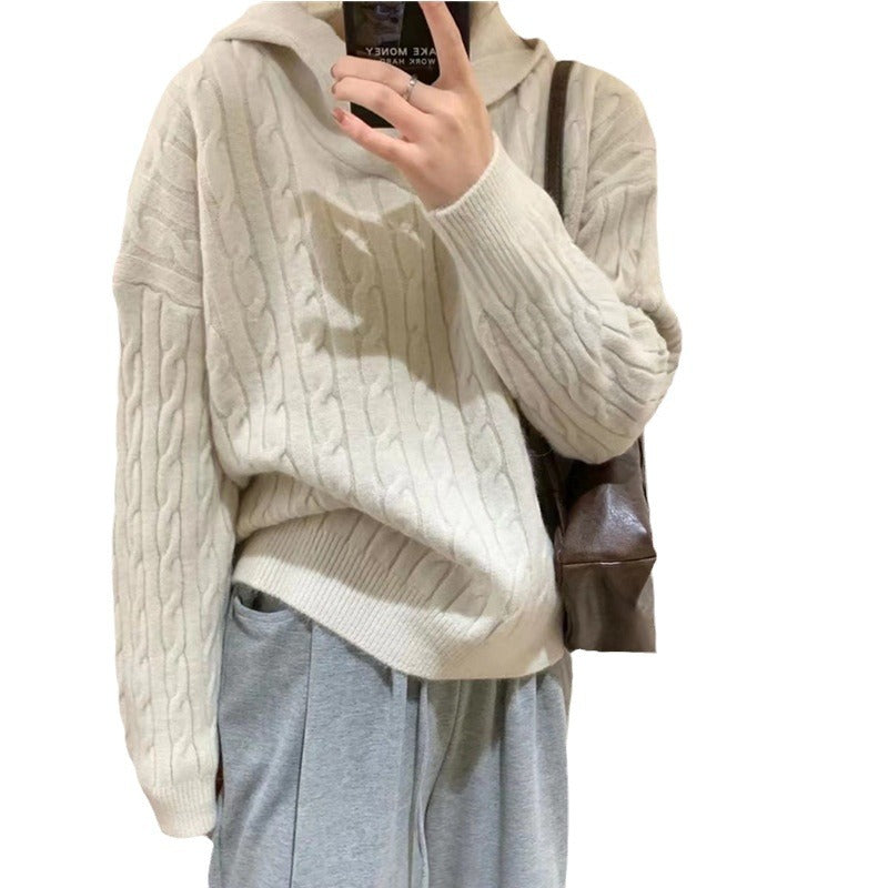 Kvinders Cozy Knit Sweater med Hætte og Kabelmønster Stilla
