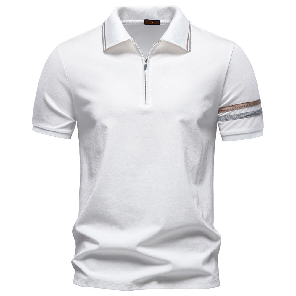Herren nan åndbart elastisk poloshirt med kort lynlås og kontraststriber på ærmer Skovae