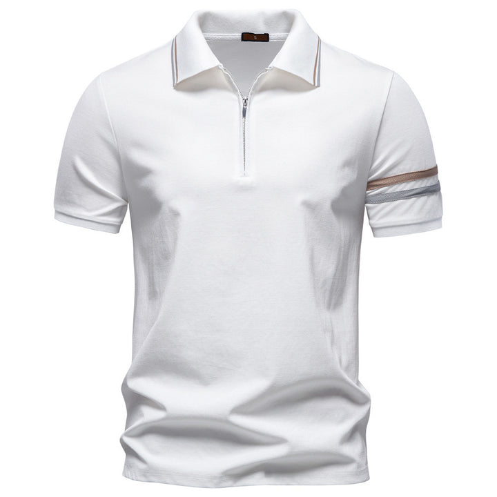 Herren nan åndbart elastisk poloshirt med kort lynlås og kontraststriber på ærmer Skovae
