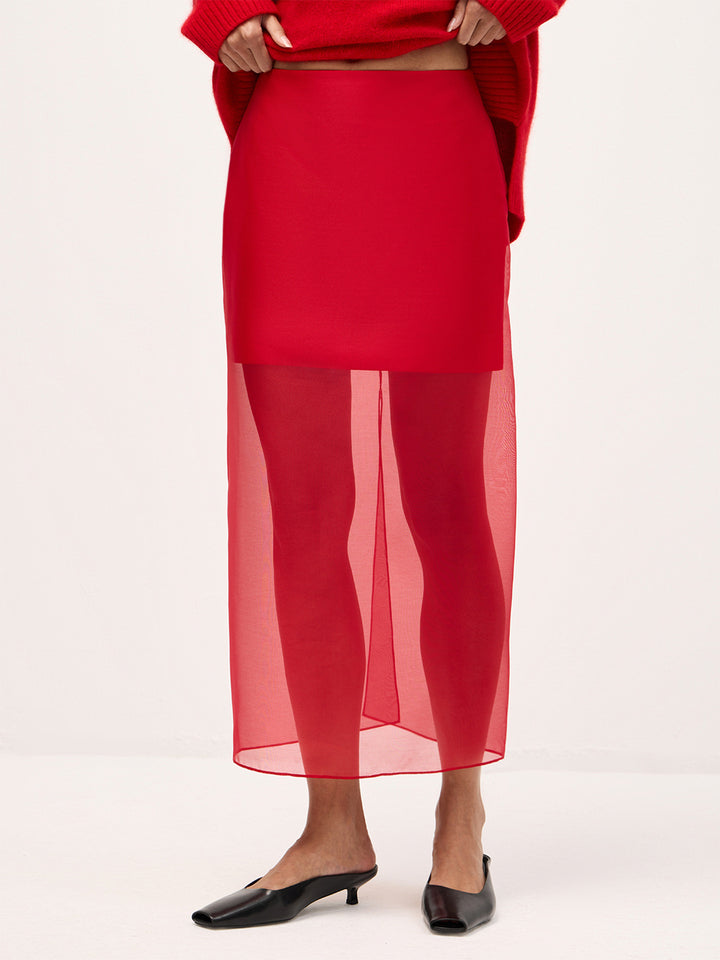 Kvindernes Lange Chiffon Nederdel med Side Slids og Elegant Silhuet