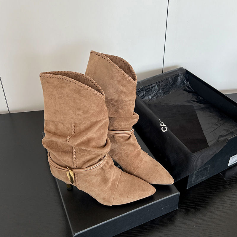 Femme Spidse Tæer Slouch Stiletto Støvler med Metalaccent Stilla
