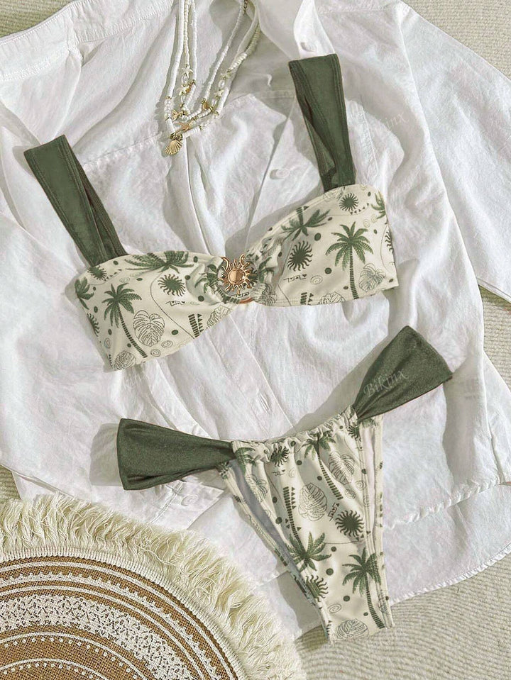 Dame Elegant Bandeau-Bikini med høj benudskæring Skovae