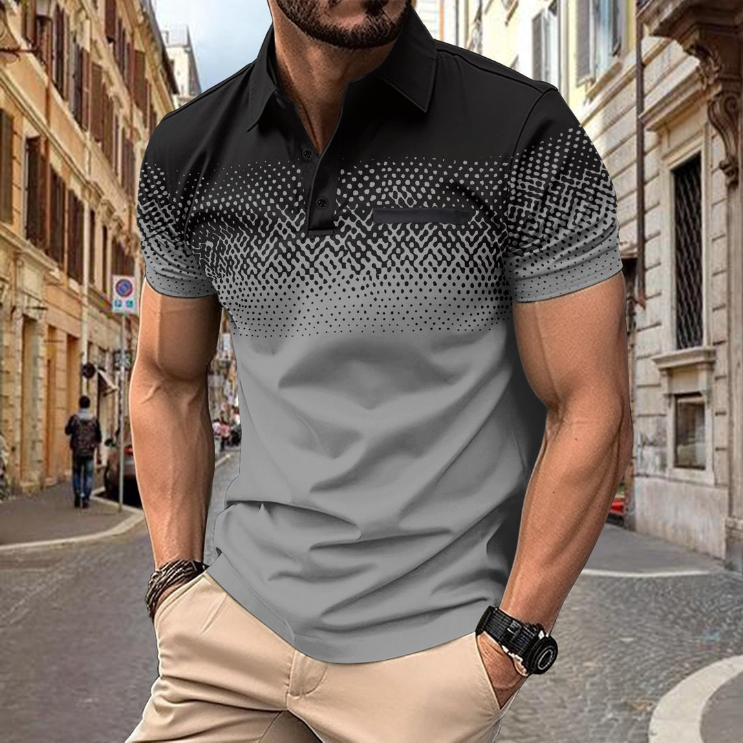 Herrer kortærmet poloshirt med kreativt grafisk design og åndbart materiale Stilla