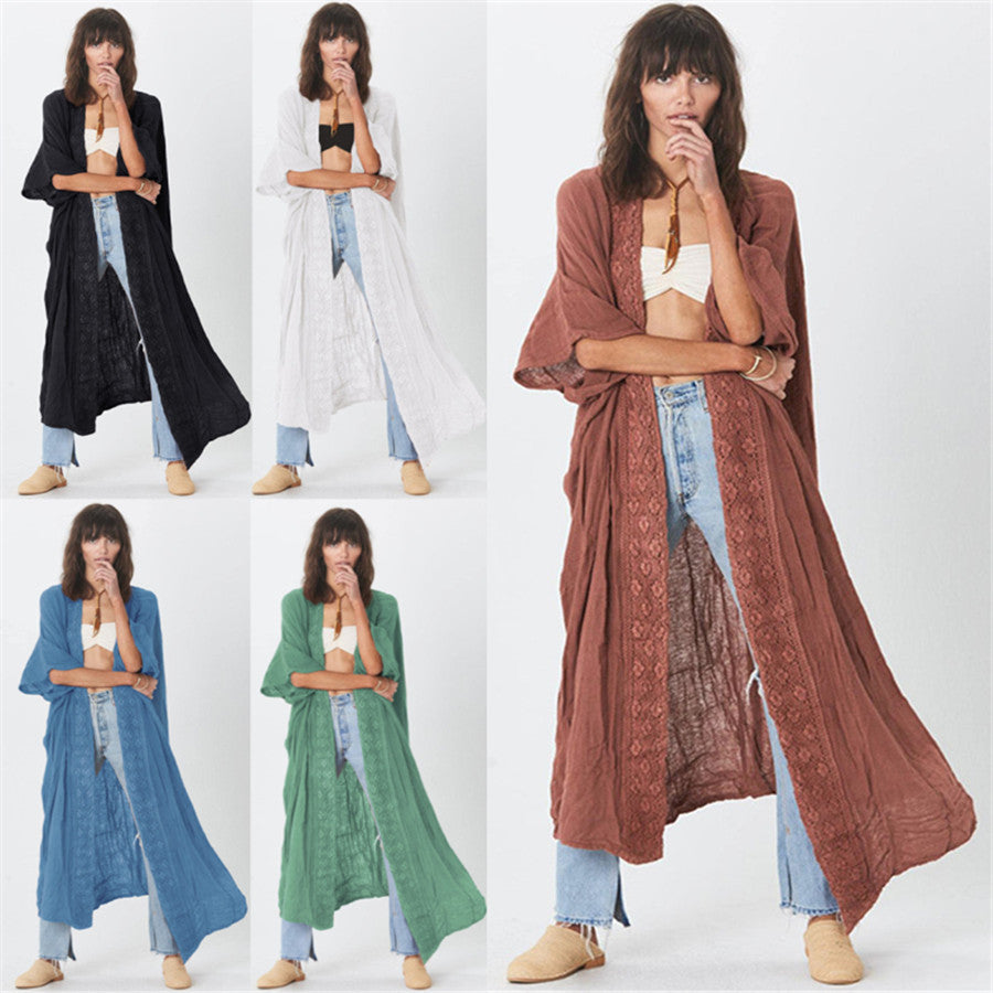 Dame afslappet strandkimono med fin spids og løs pasform Stilla