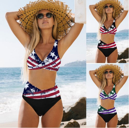 Dame Højtaljet Bikini-Sæt med stilfuld Wrap-Top Skovae