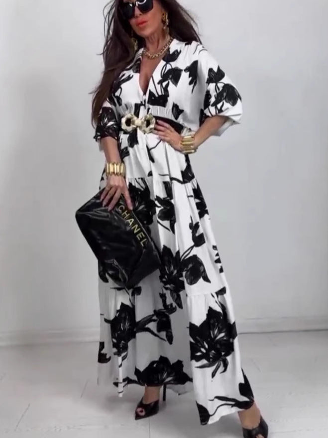 Dame blomsterprint lag maxi kjole Stilla