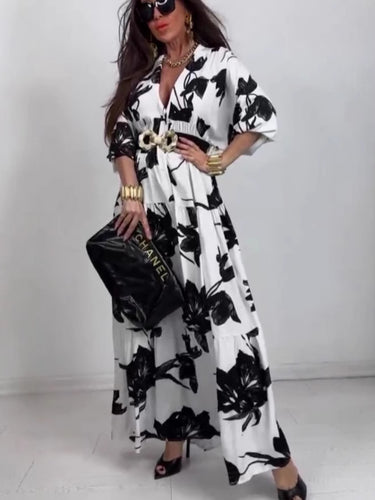 Dame blomsterprint lag maxi kjole Stilla