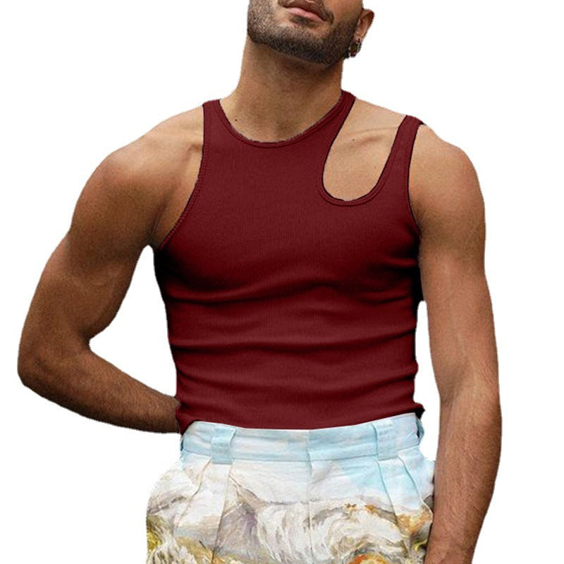 Herrer nan kropsnær tanktop med asymmetrisk skulderudskæring og fin ribstruktur Skovae