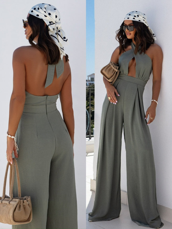 Dame Halterneck Cut-Out Bredbenet Jumpsuit Stilla