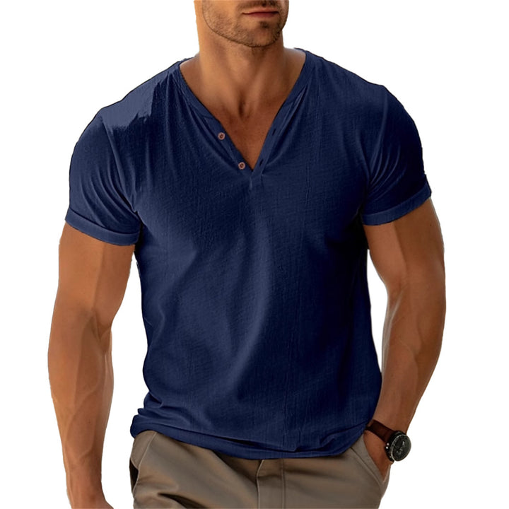 Herrer Kortærmet Henley-Shirt med dekorative knapper og afslappet pasform Stilla