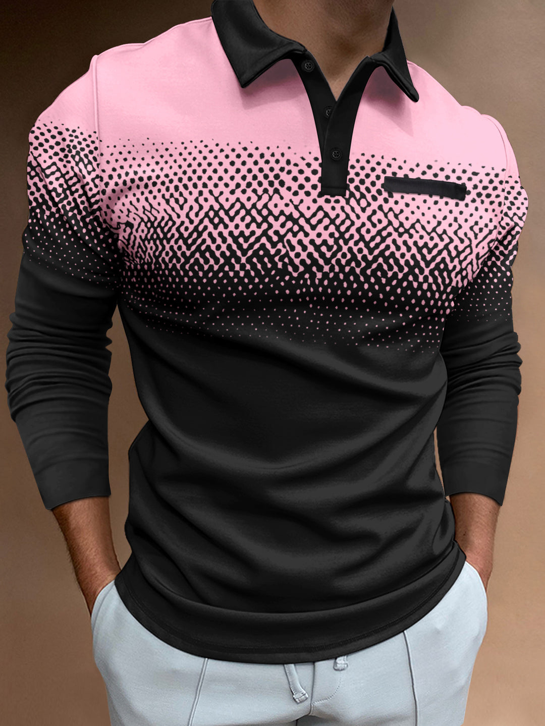 Herrer Langærmet Polo T-shirt med moderne grafikdesign og elastiske egenskaber Stilla