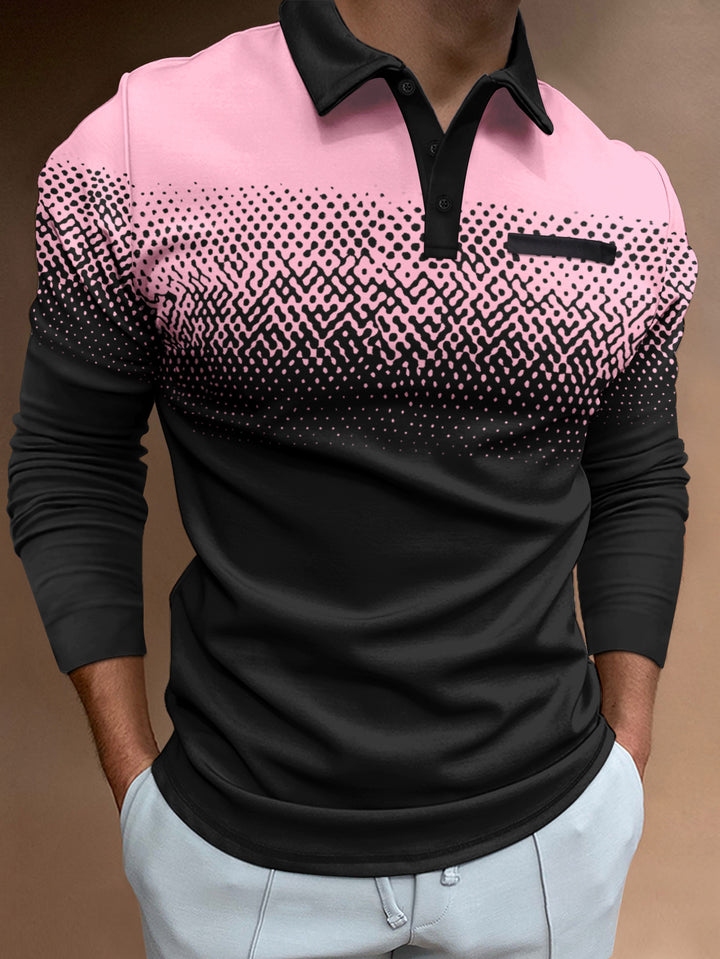 Herrer Langærmet Polo T-shirt med moderne grafikdesign og elastiske egenskaber Stilla