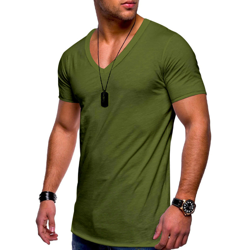 Herren nan V-hals T-shirt i fin jersey med smal silhuet og flade sømme Skovae