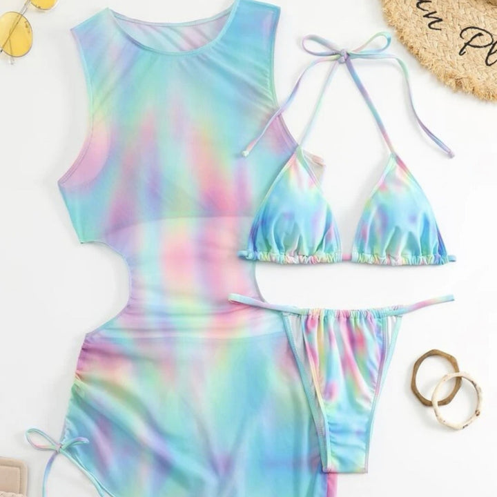 Dame minikjole med asymmetrisk snit og moderne tie-dye mønster Stilla