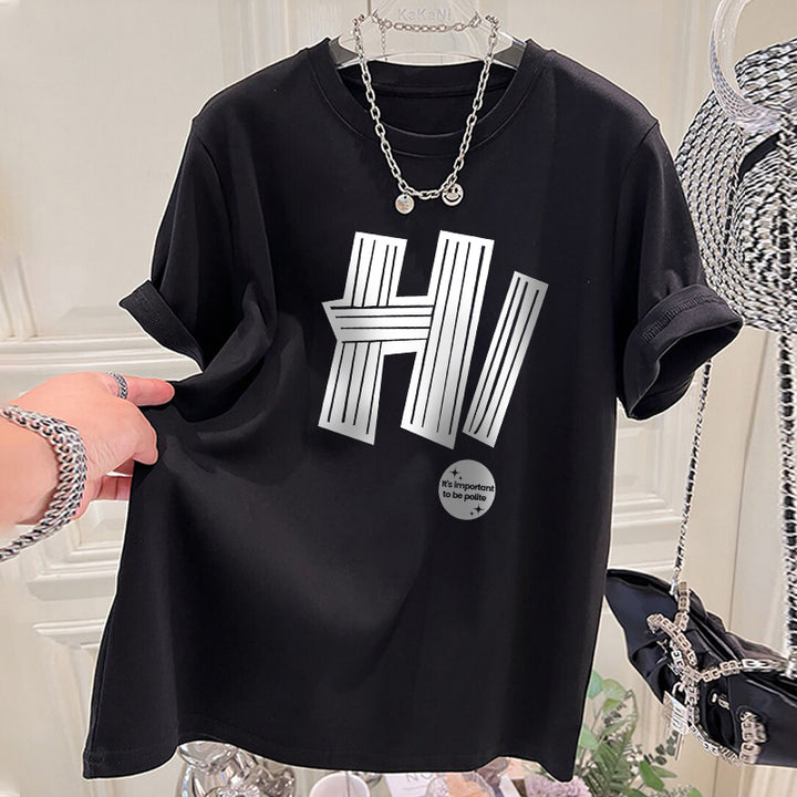 Dame T-shirt med kreativt statement-tryk og behagelig pasform Stilla