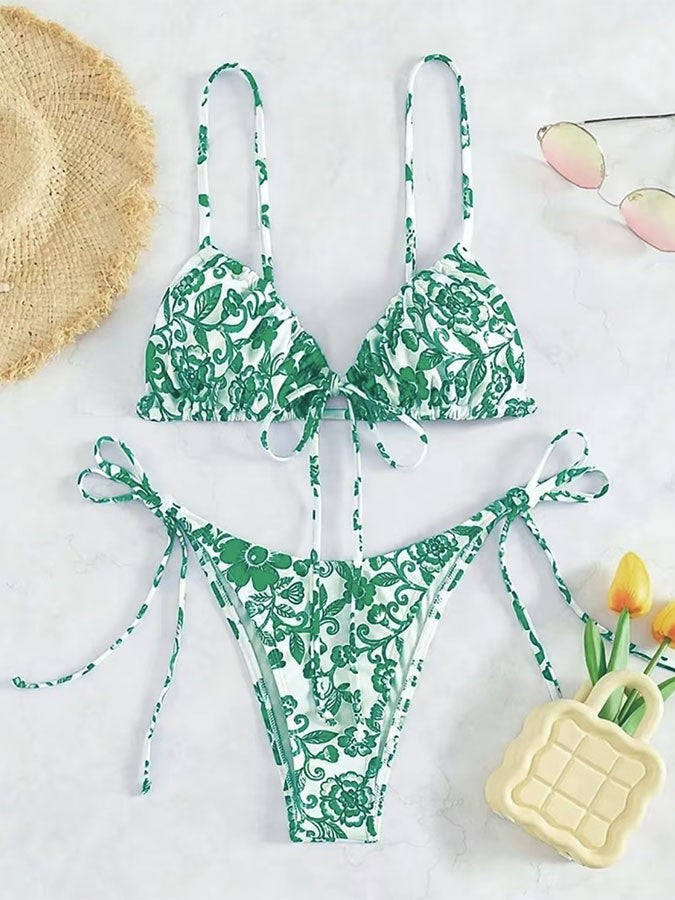 Kvinder Blomster Mønster Trekant Bikini Sæt Stilla 1750838590