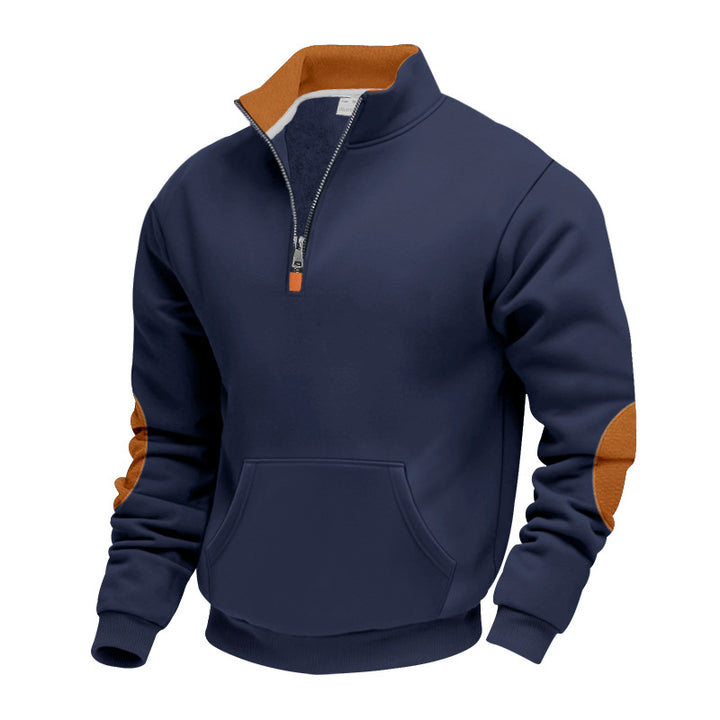 Herren nan isoleret halvzip-pullover med ståkrave fleece-foring kængurulomme og suede albue-patches Skovae