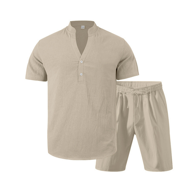 Herrer afslappet top med kort knaplukning og behagelige shorts Stilla