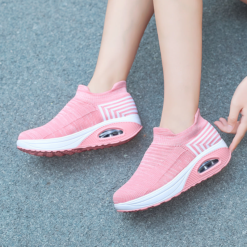 Dame nan strikket slip-on walking sneakers med anatomisk pronationsstøtte, luftpolstret mellemsål og sok-lignende skafte Skovae