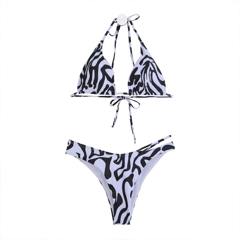 Dame triangel-bikini med trendy dyre-print og justerbare stropper Skovae