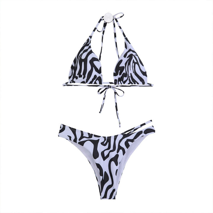 Dame triangel-bikini med trendy dyre-print og justerbare stropper Skovae