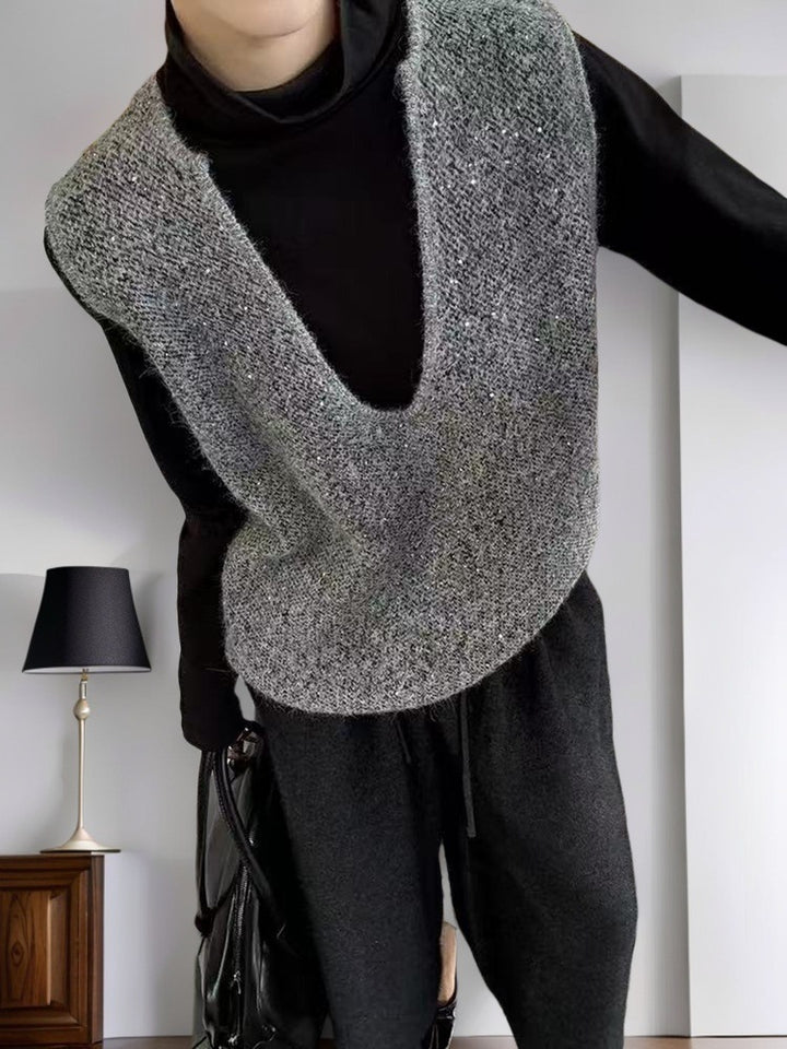 Dame fashionable strikket vest med dyb V-hals og kreativ skæring Stilla