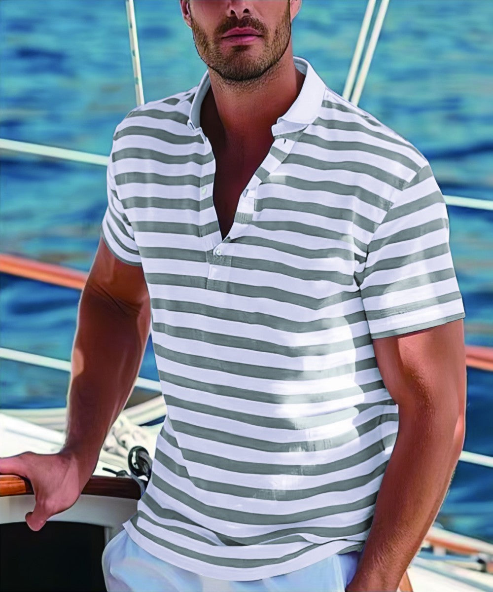 Herrer polo shirt med moderne nautisk stribe og kort stående krave Stilla