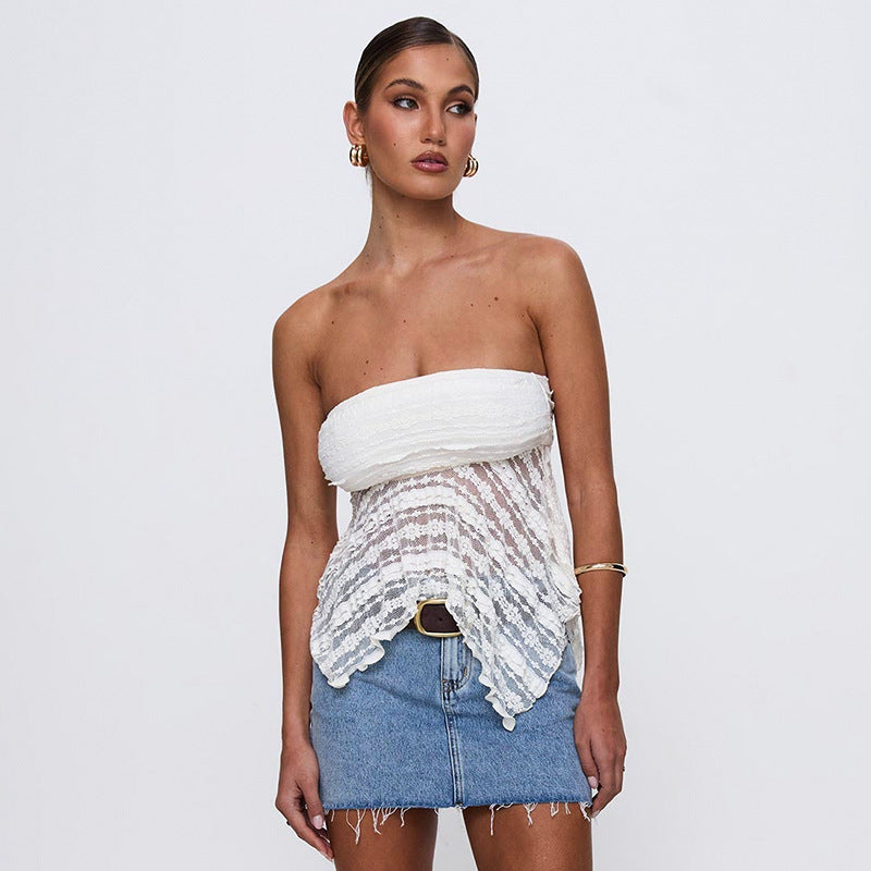 Femme spids overlay stropløs top Stilla