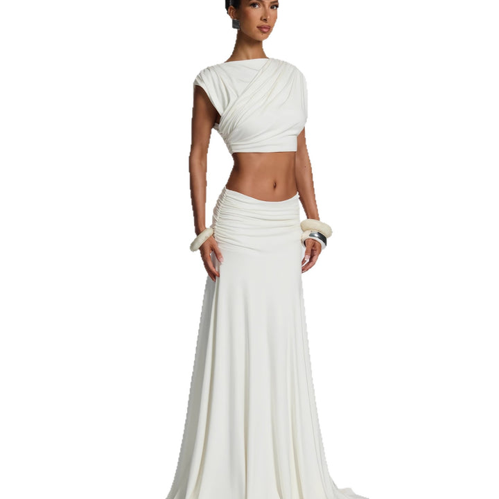 Dame Elegant Wrap Kjole med Draperet Top og Flydende Nederdel Skovae