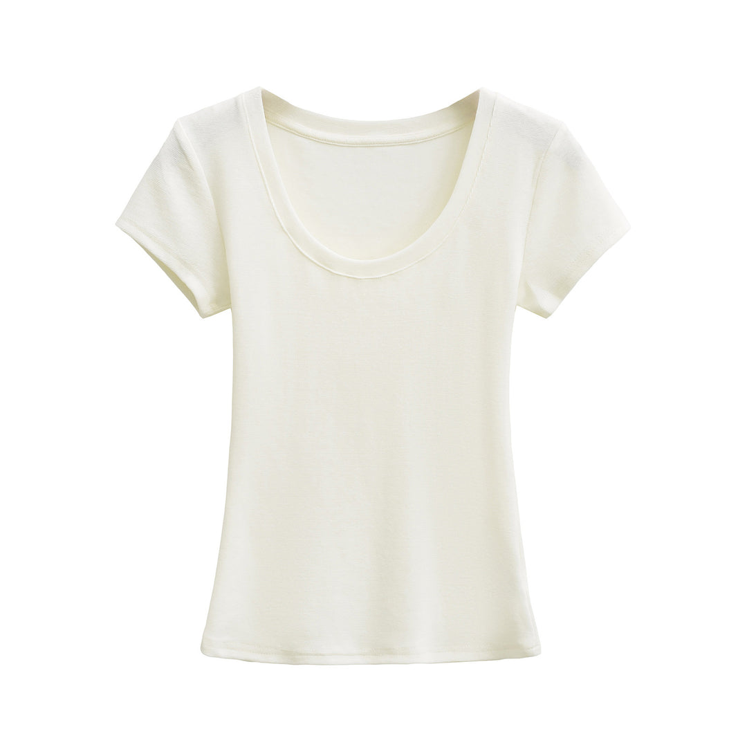 Dame Rundhals T-shirt i åndbart materiale med struktureret overflade Stilla