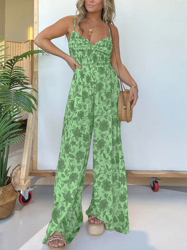 Dame luftig jumpsuit med blomstermønster og elastisk talje Stilla