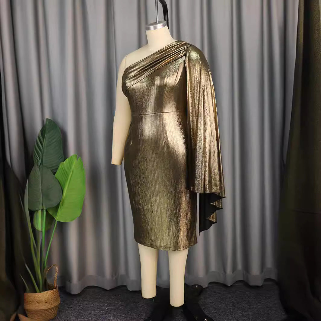 Damer Glamourøst One-Shoulder Aftenkjole med skinnende stof Skovae