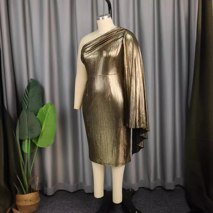 Damer Glamourøst One-Shoulder Aftenkjole med skinnende stof Skovae