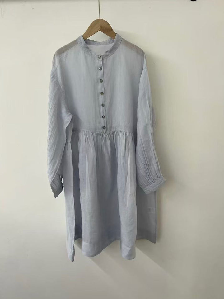 Dame Relaxed Fit Button-Up Kjole med plisseret A-linje Skirt Stilla