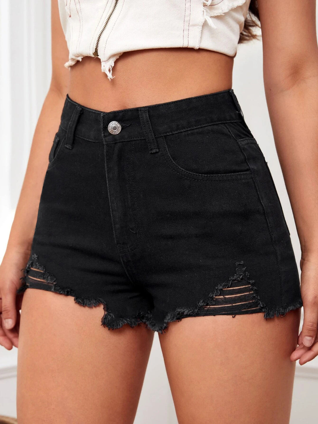 Dame mode Destroyed Denim-Shorts med afslappet pasform og høje revnedetaljer Stilla
