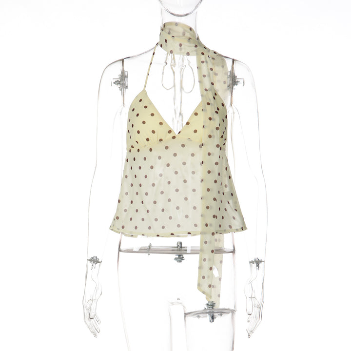 Dame Legesyngt Polka Dot Top med Halter-design og smart Bindingsdetalje Skovae