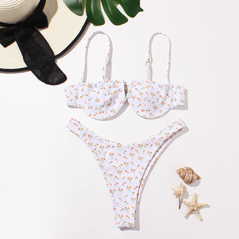 Dame Bandeau-bikini-sæt med blomsterdetaljer og justerbare stropper Stilla